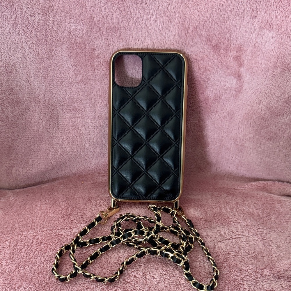 Luxury Black Quilted Phone Case with Chain- IPhone 12